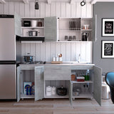 Cocina Linar Blanco y Cemento 180x60cm con Mesón de Acero Inoxidable Lado Derecho y sin Estufa - COCINAS | Bylmo