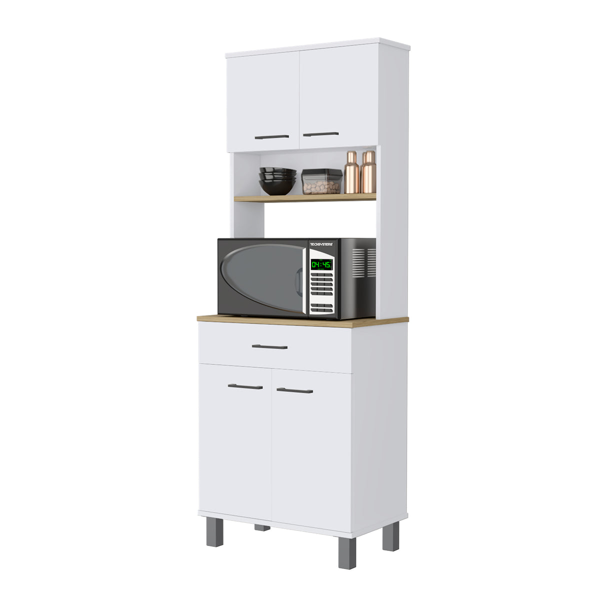 Alacena Z60 Blanco y Macadamia 58x160cm con Un Cajón y con Cuatro Puertas - ALACENAS Y MUEBLES MICROONDAS | Bylmo