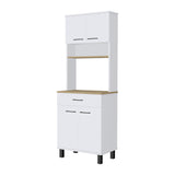 Alacena Z60 Blanco y Macadamia 58x160cm con Un Cajón y con Cuatro Puertas - ALACENAS Y MUEBLES MICROONDAS | Bylmo
