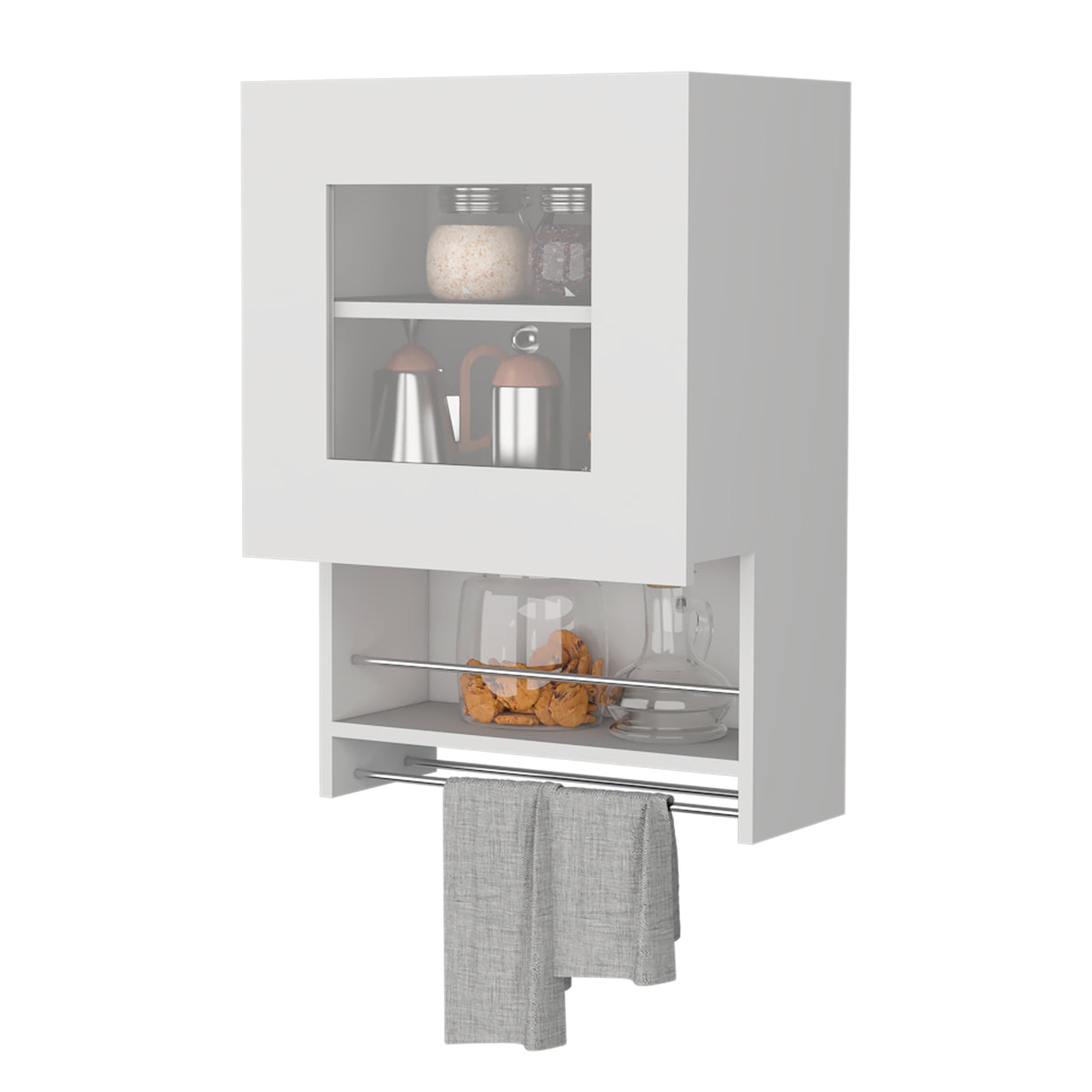 Mueble Superior de Cocina Blanco 50x73cm con Una Puerta con Locero y con Puertas Traslúcidas - BARRAS Y MUEBLES AUXILIARES | Bylmo