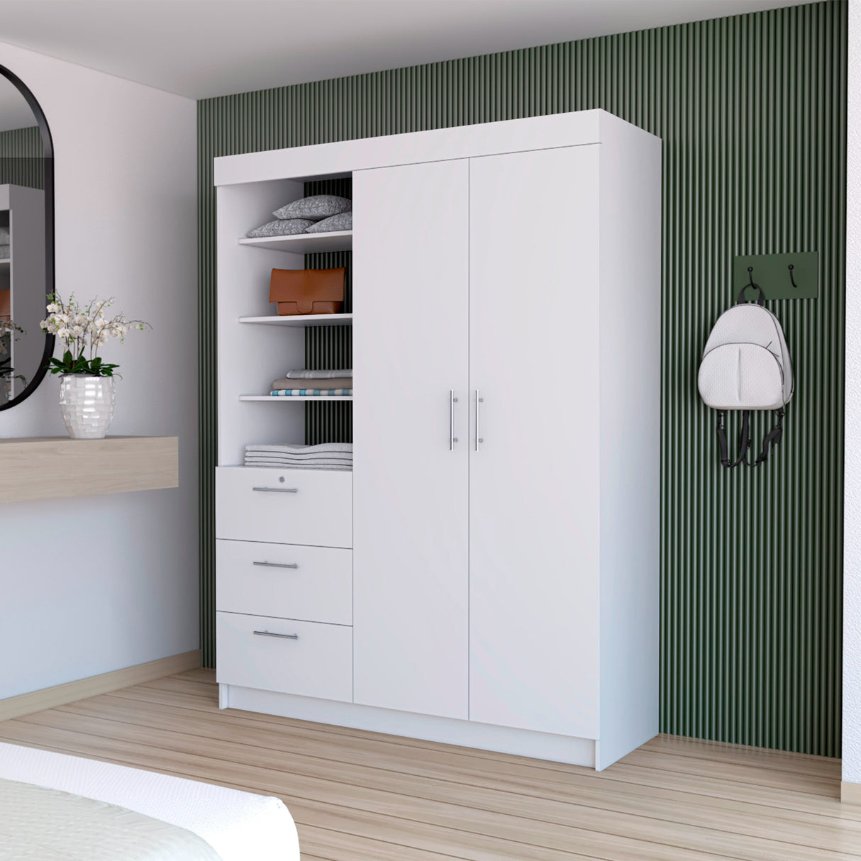 Armario para Ropa Kenya Blanco 150x200.75cm con Dos Puertas y con Tres Cajones - CLOSETS | Bylmo
