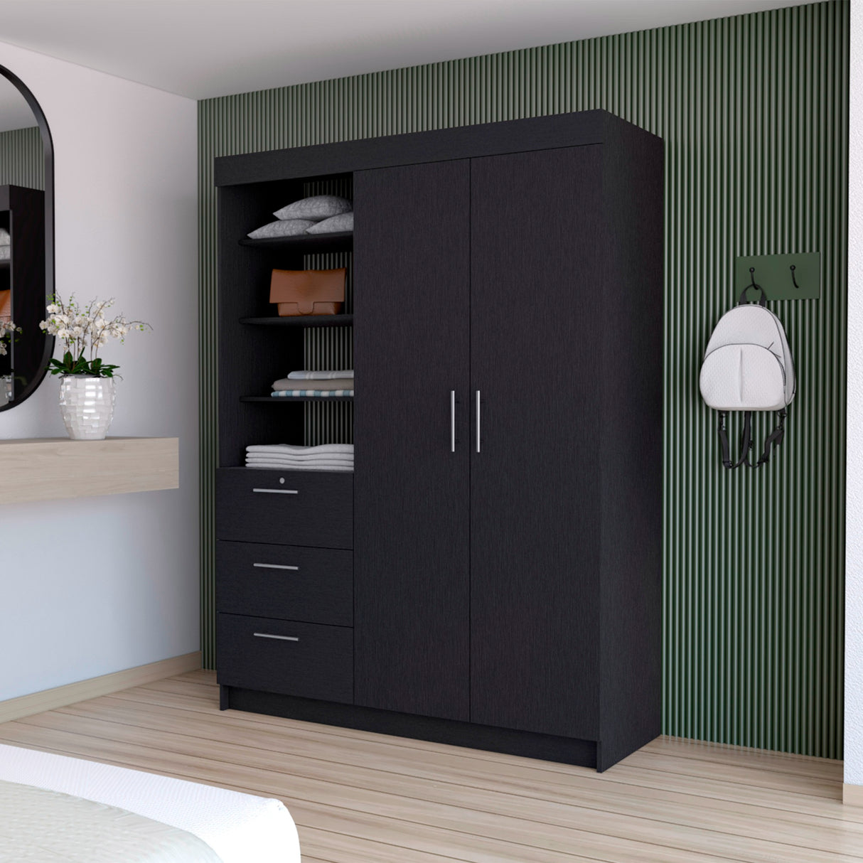 Armario para Ropa Kenya Wengue 150x200.75cm con Dos Puertas y con Tres Cajones - CLOSETS | Bylmo