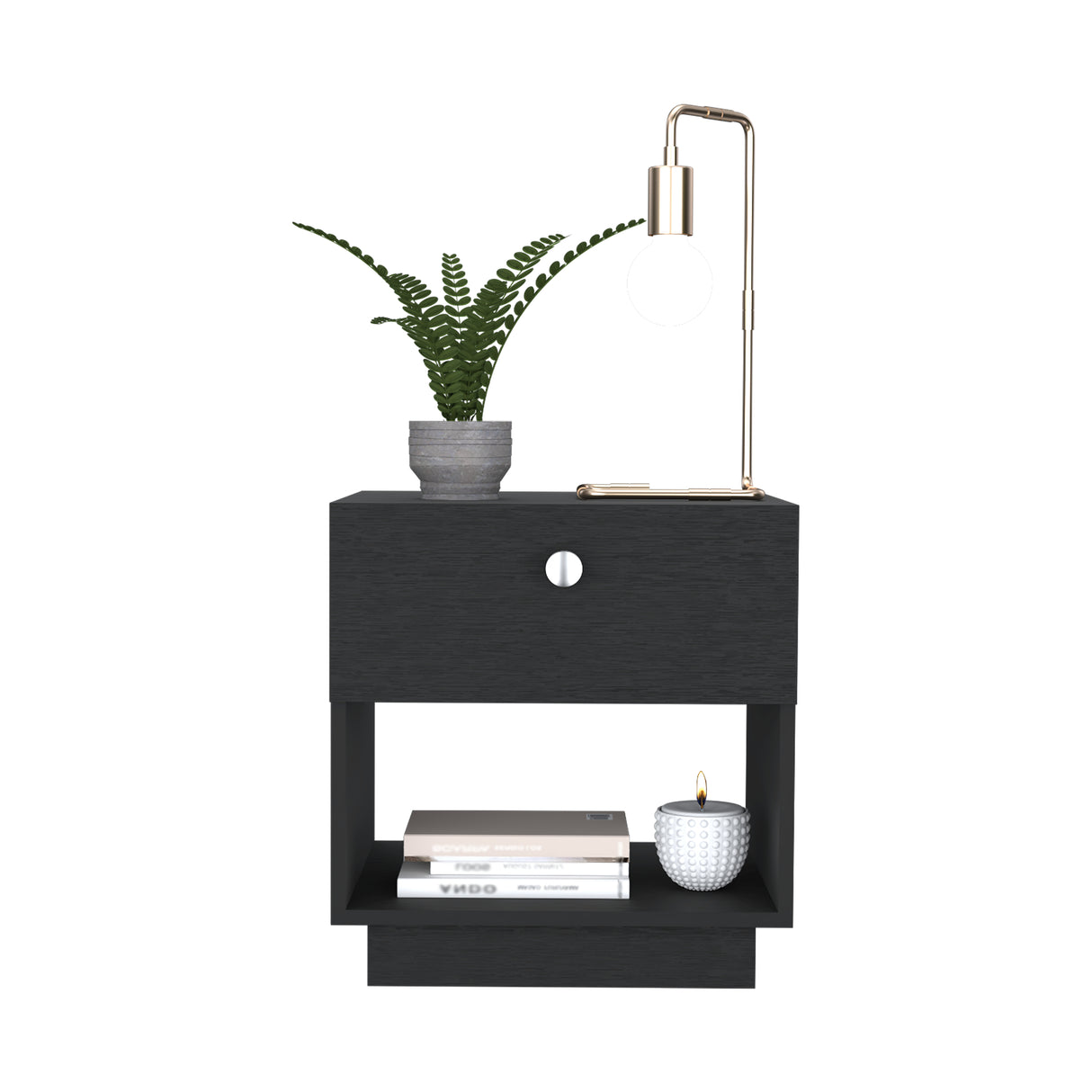 Mesa de Noche Wengue 47x50cm con Un Cajon y con Un Compartimiento - MESAS DE NOCHE | Bylmo
