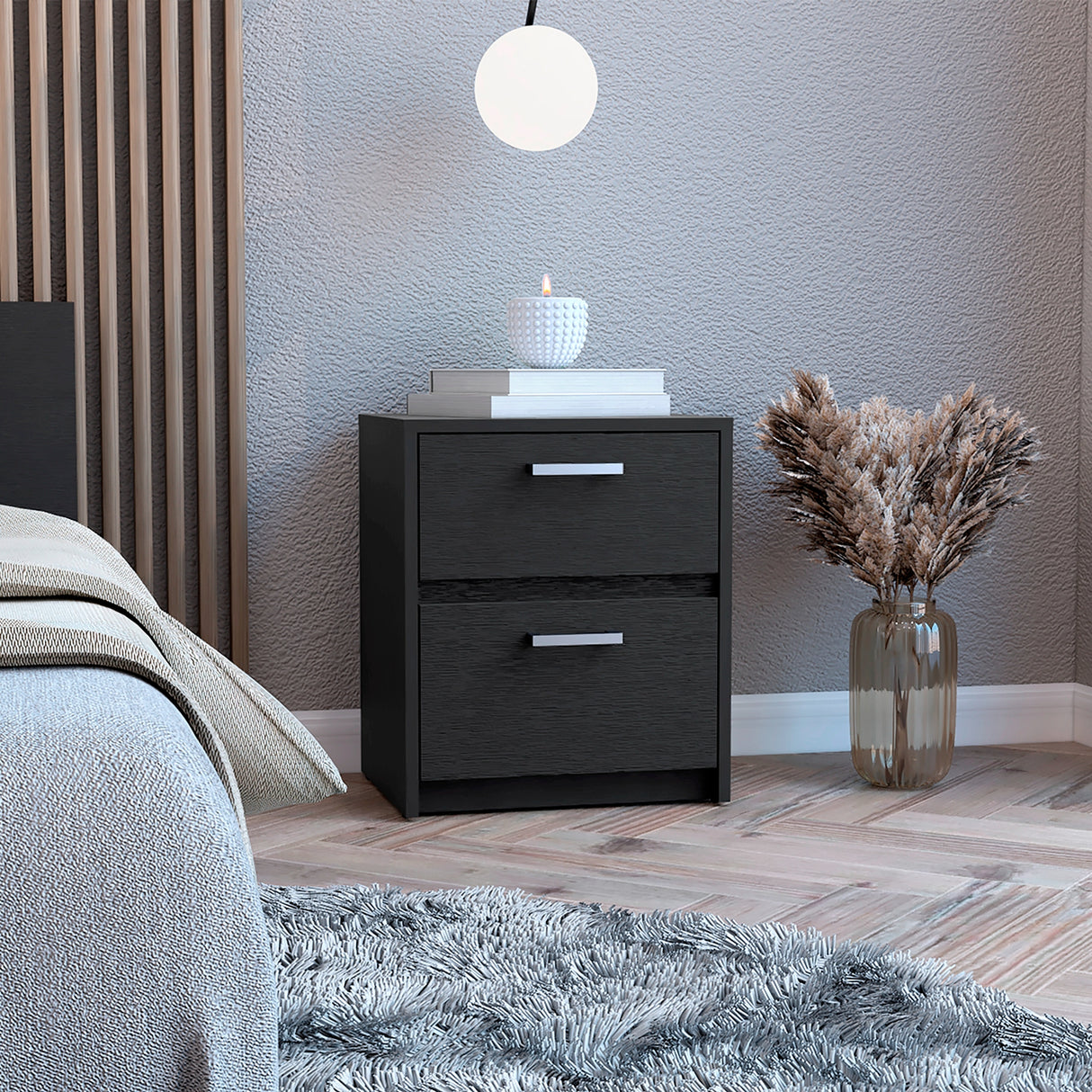 Mesa de Noche Wengue 40x46.5cm con Dos Cajones - MESAS DE NOCHE | Bylmo