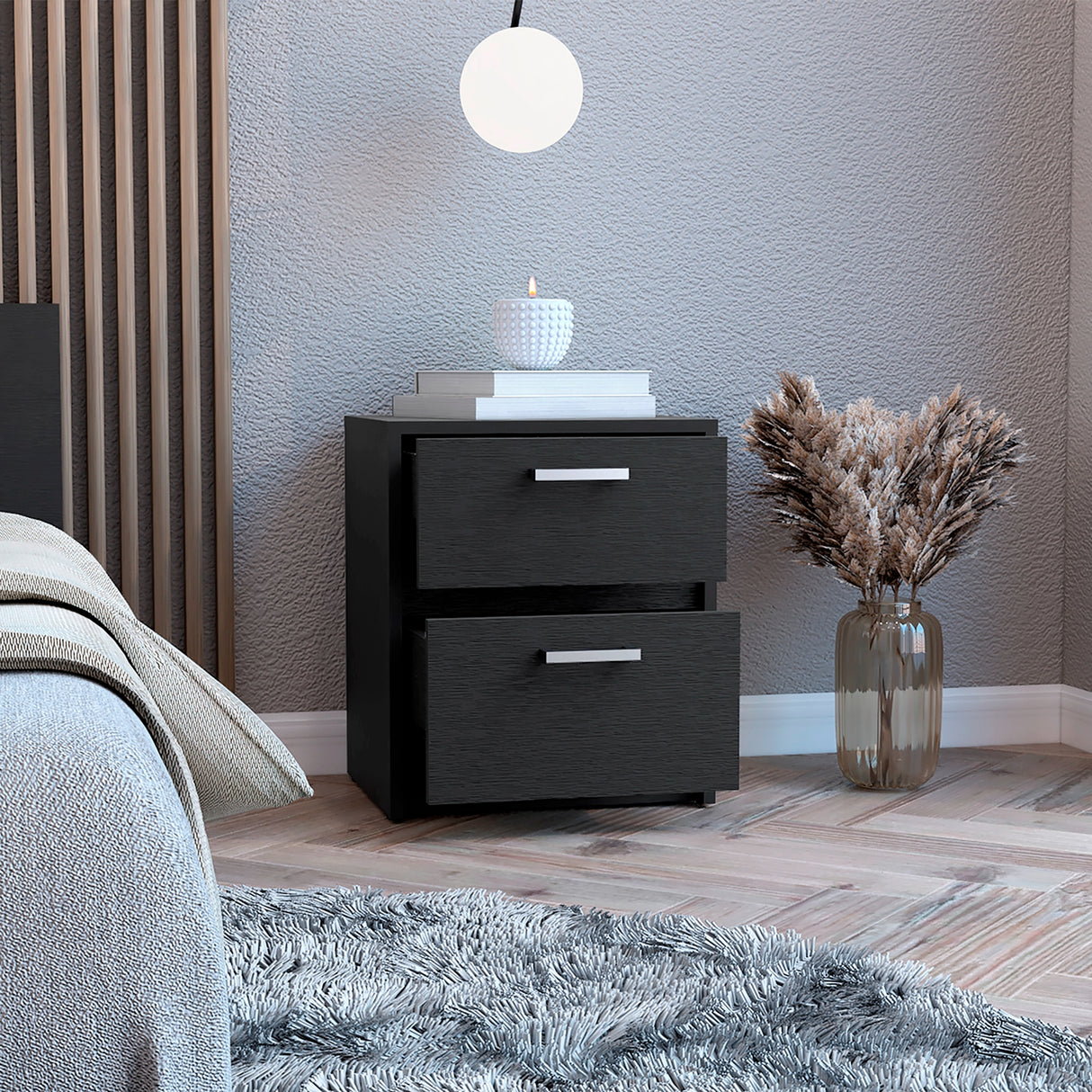 Mesa de Noche Wengue 40x46.5cm con Dos Cajones - MESAS DE NOCHE | Bylmo