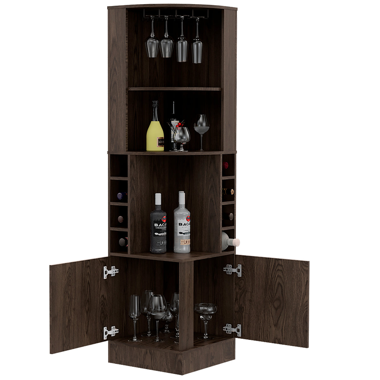 Bar Esquinero Syrah Coñac 46.9x180.6cm con Tres Compartimientos y Ocho Portabotellas - BARES | Bylmo