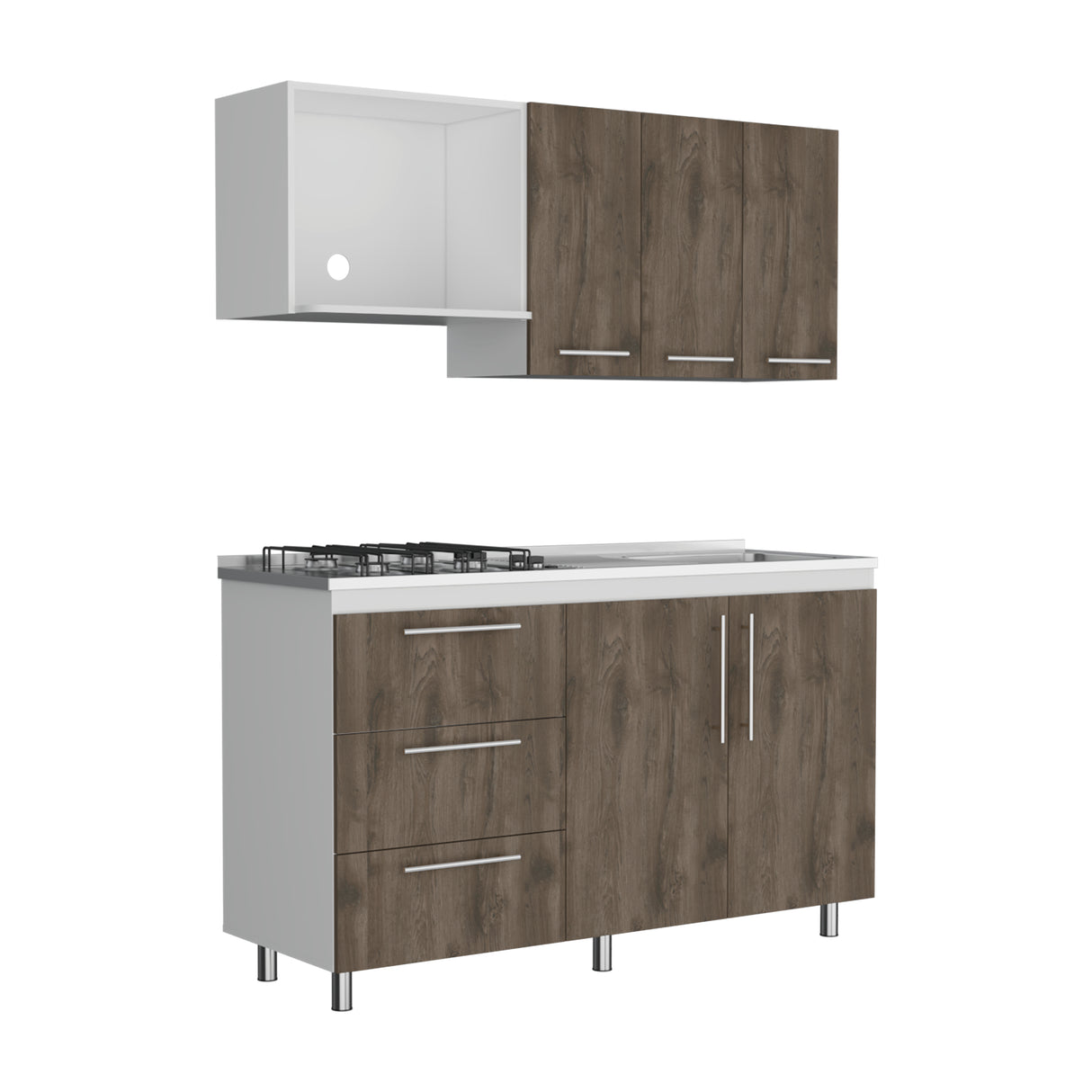 Cocina Rubi Bellota y Blanco 150x50cm con Mesón de Acero Inoxidable Lado Derecho y sin Estufa - COCINAS | Bylmo