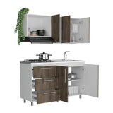 Cocina Rubi Bellota y Blanco 150x50cm con Mesón de Acero Inoxidable Lado Derecho y sin Estufa - COCINAS | Bylmo