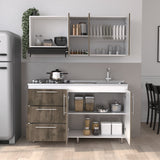 Cocina Rubi Bellota y Blanco 150x50cm con Mesón de Acero Inoxidable Lado Derecho y sin Estufa - COCINAS | Bylmo
