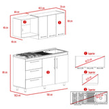 Cocina Rubi Bellota y Blanco 150x50cm con Mesón de Acero Inoxidable Lado Derecho y sin Estufa - COCINAS | Bylmo