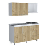Cocina Rubi Duna y Blanco 150x50cm con Mesón de Acero Inoxidable Lado Izquierdo y sin Estufa - COCINAS | Bylmo