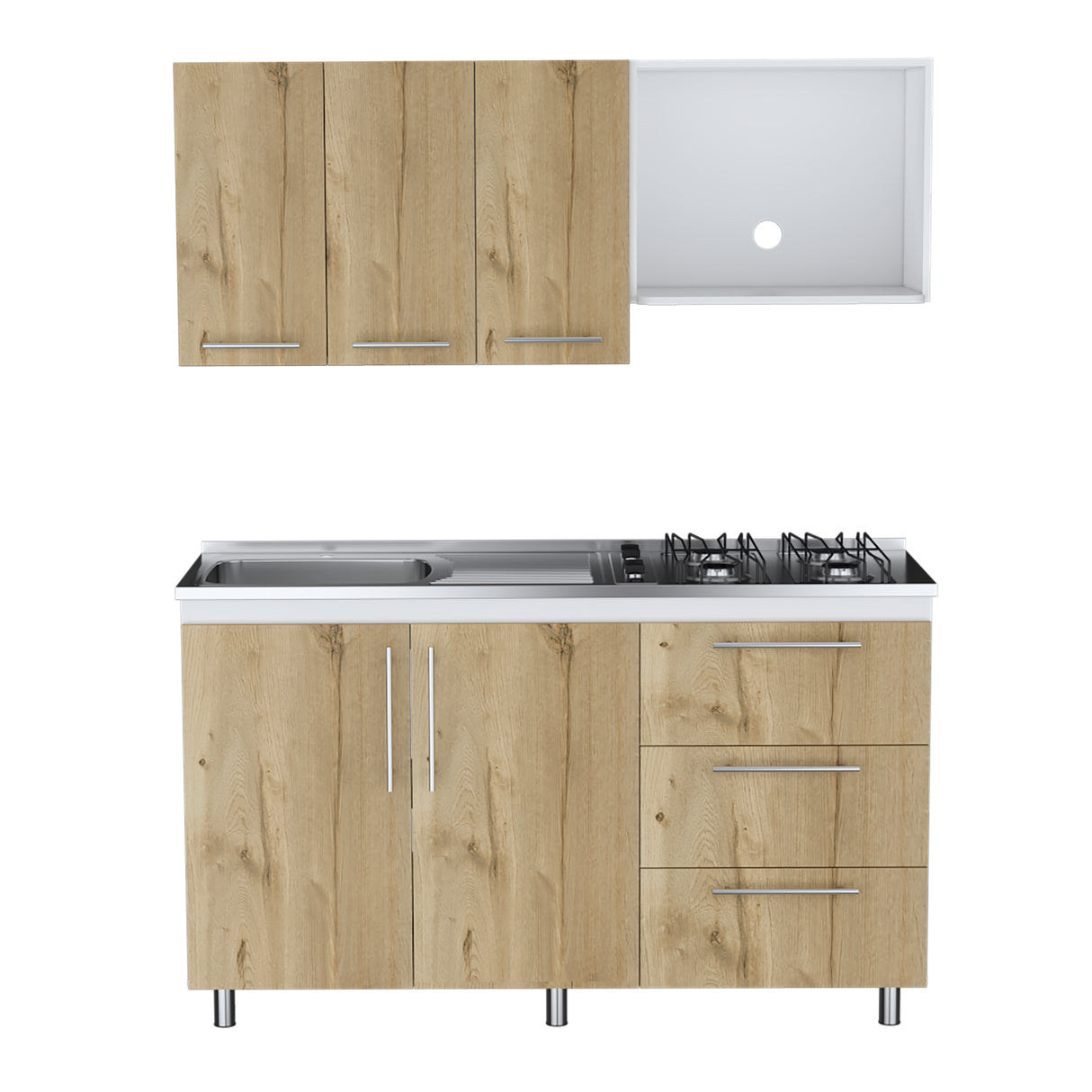 Cocina Rubi Duna y Blanco 150x50cm con Mesón de Acero Inoxidable Lado Izquierdo y sin Estufa - COCINAS | Bylmo