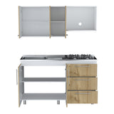 Cocina Rubi Duna y Blanco 150x50cm con Mesón de Acero Inoxidable Lado Izquierdo y sin Estufa - COCINAS | Bylmo