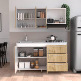 Cocina Rubi Duna y Blanco 150x50cm con Mesón de Acero Inoxidable Lado Izquierdo y sin Estufa - COCINAS | Bylmo
