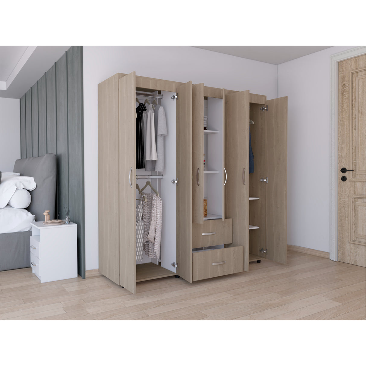 Closet Bariloche Blanco Positano 170.3x180cm con Seis Puertas y con Dos Cajones - CLOSETS | Bylmo