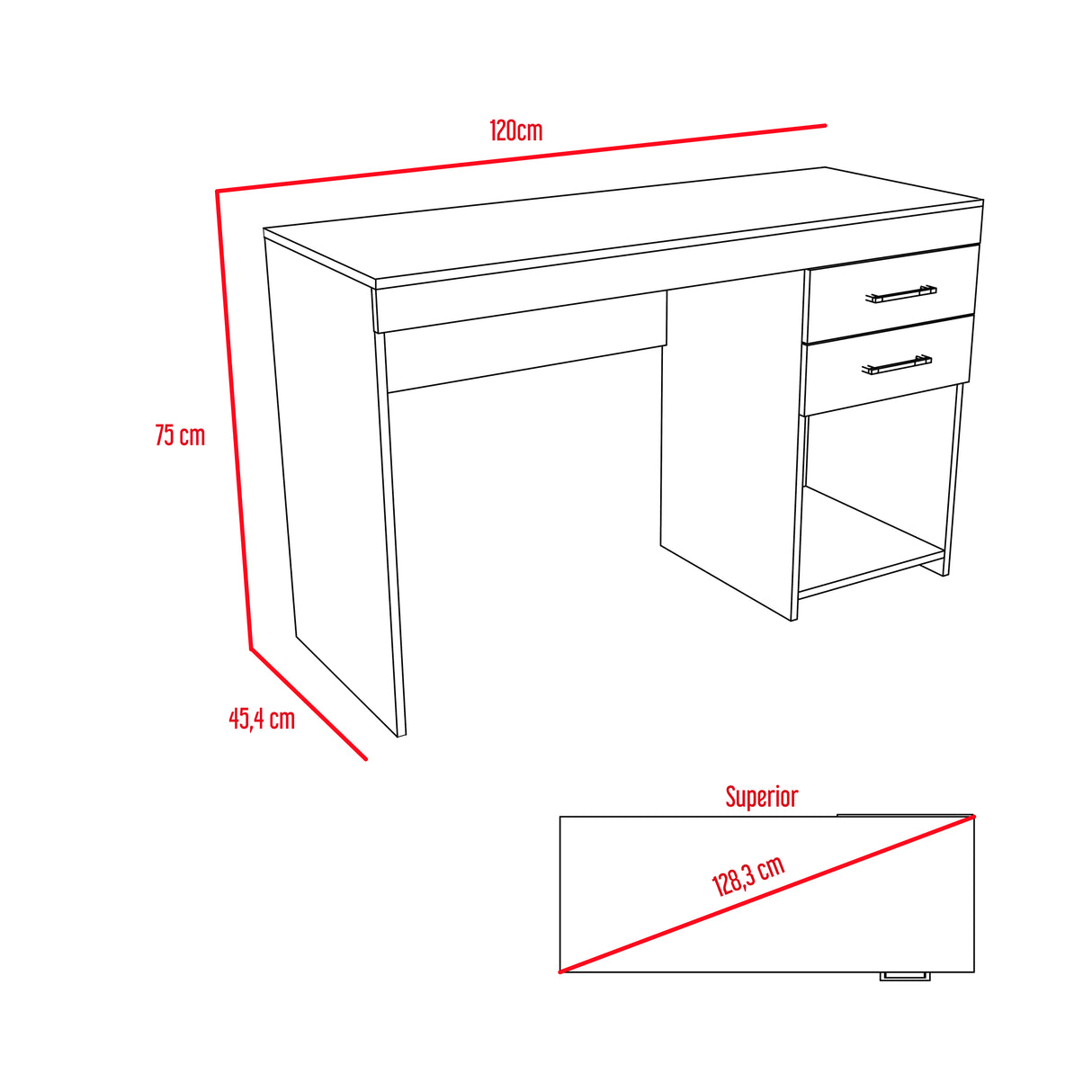 Escritorio Ibare Milan 120 cm con Dos Cajones y Entrepaños - Escritorios | Bylmo