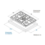 Estufa de Empotrar Challenger Plateado 76x0.1cm Para Gas Natural con Cinco Quemadores - ESTUFAS DE EMPORTRAR Y CUBIERTAS | Bylmo