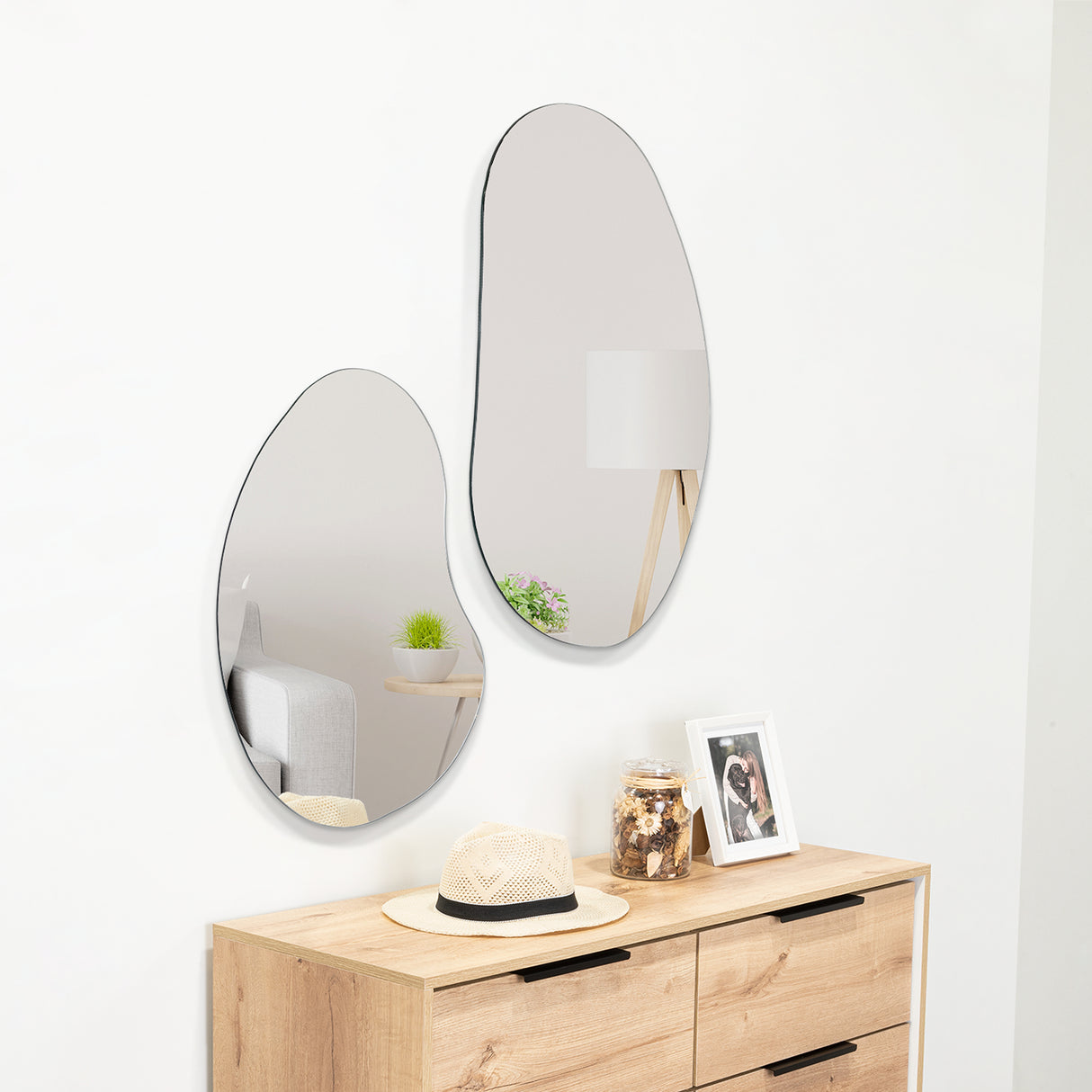 Set de 2 Espejos de Pared Leo Plateado 53.5x80.5cm Asimetrico sin Marco - Espejos Decorativos | Bylmo