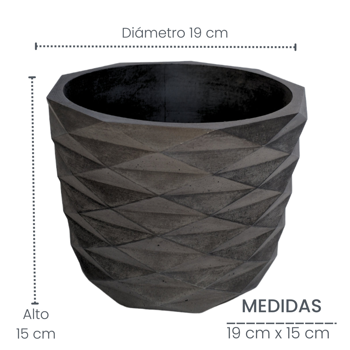 Matera de mesa Carlota Gris Oscuro 19x15cm de Cemento Circular de 4.3 Litros - Jardineria | Bylmo