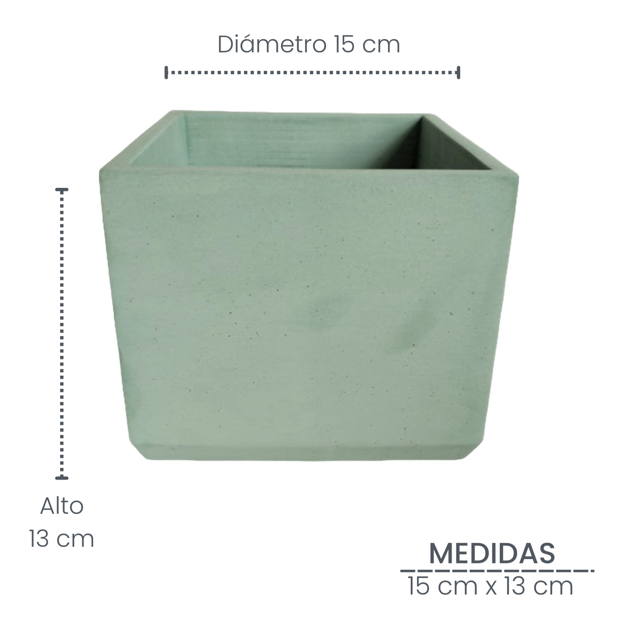 Matera de mesa Eloisa Verde Oliva 15x15cm de Cemento Cuadrado de 3.4 Litros - Jardineria | Bylmo