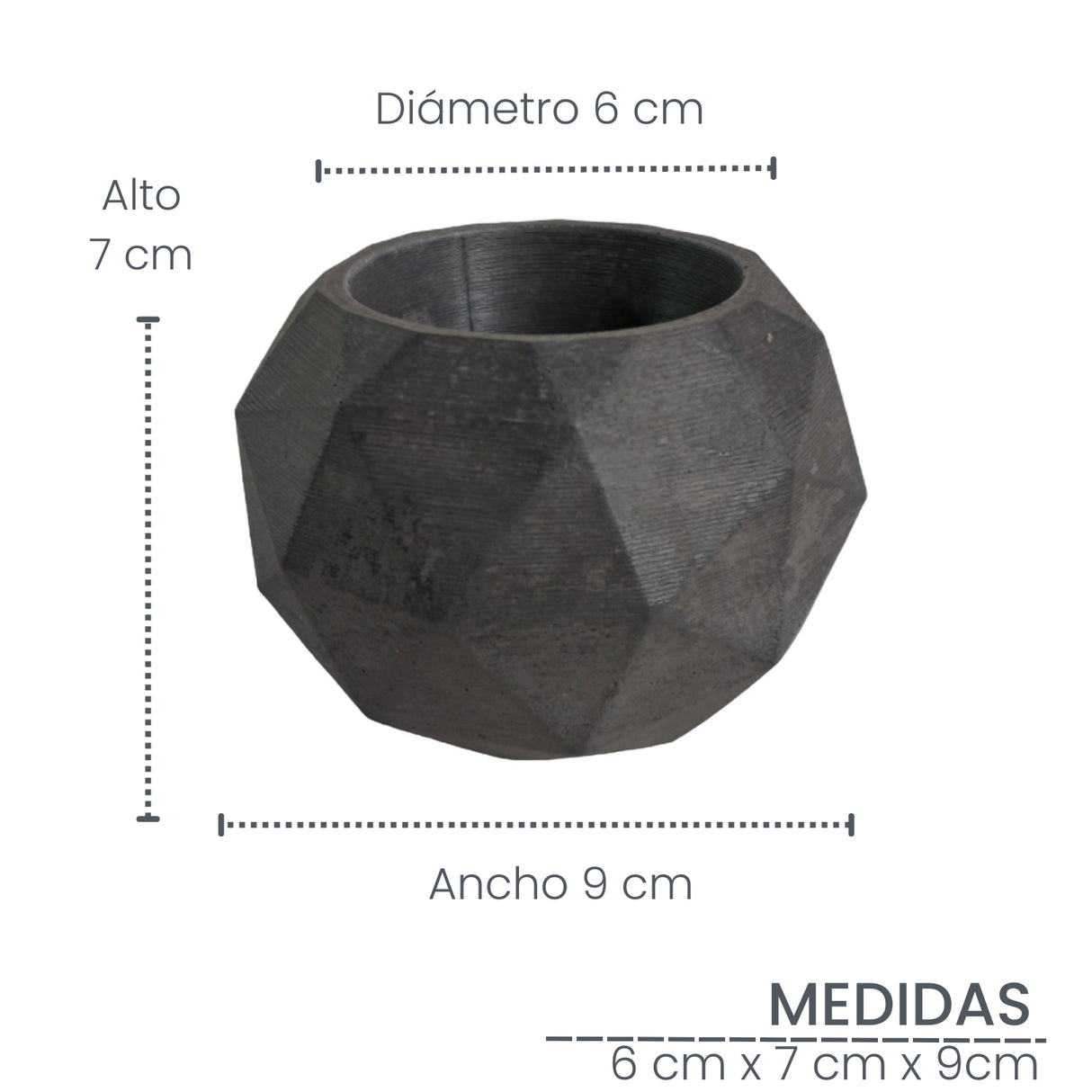 Matera de mesa Laia Gris Oscuro 7x8cm de Cemento Circular de 0.3 Litros - Jardineria | Bylmo