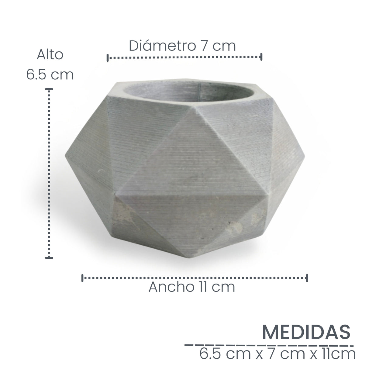 Matera de mesa Adara Petty Gris 7x7cm de Cemento Hexagonal de 0.2 Litros - Jardineria | Bylmo