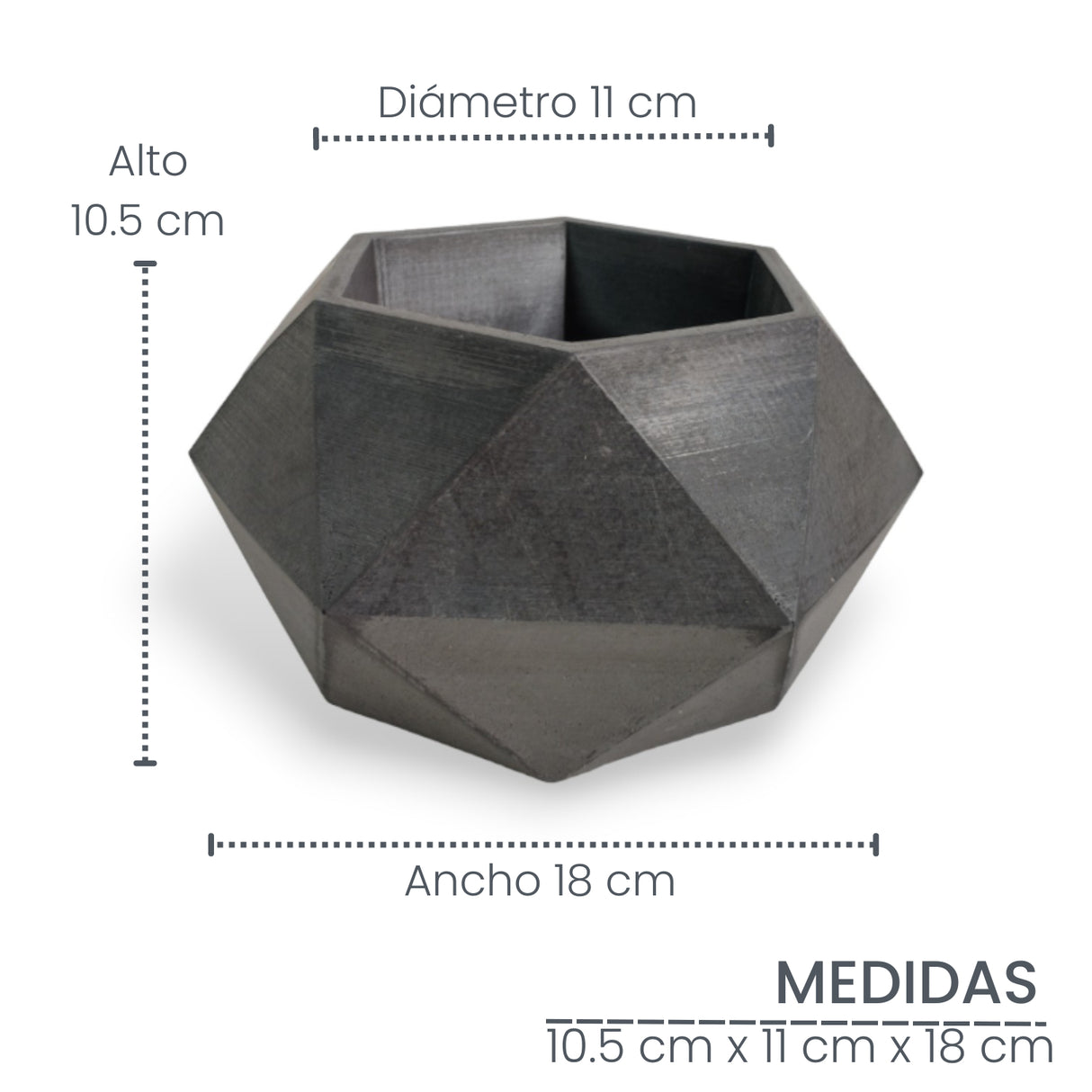 Matera de mesa Adara Gris Oscuro 18x11cm de Cemento Hexagonal de 2.3 Litros - Jardineria | Bylmo
