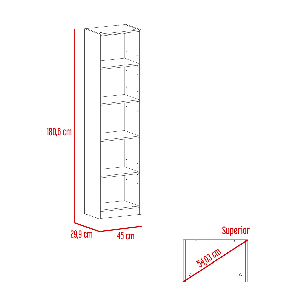 Estantería Home Blanco 45x181cm con Cinco Compartimientos - Bibliotecas y Estanterías | Bylmo