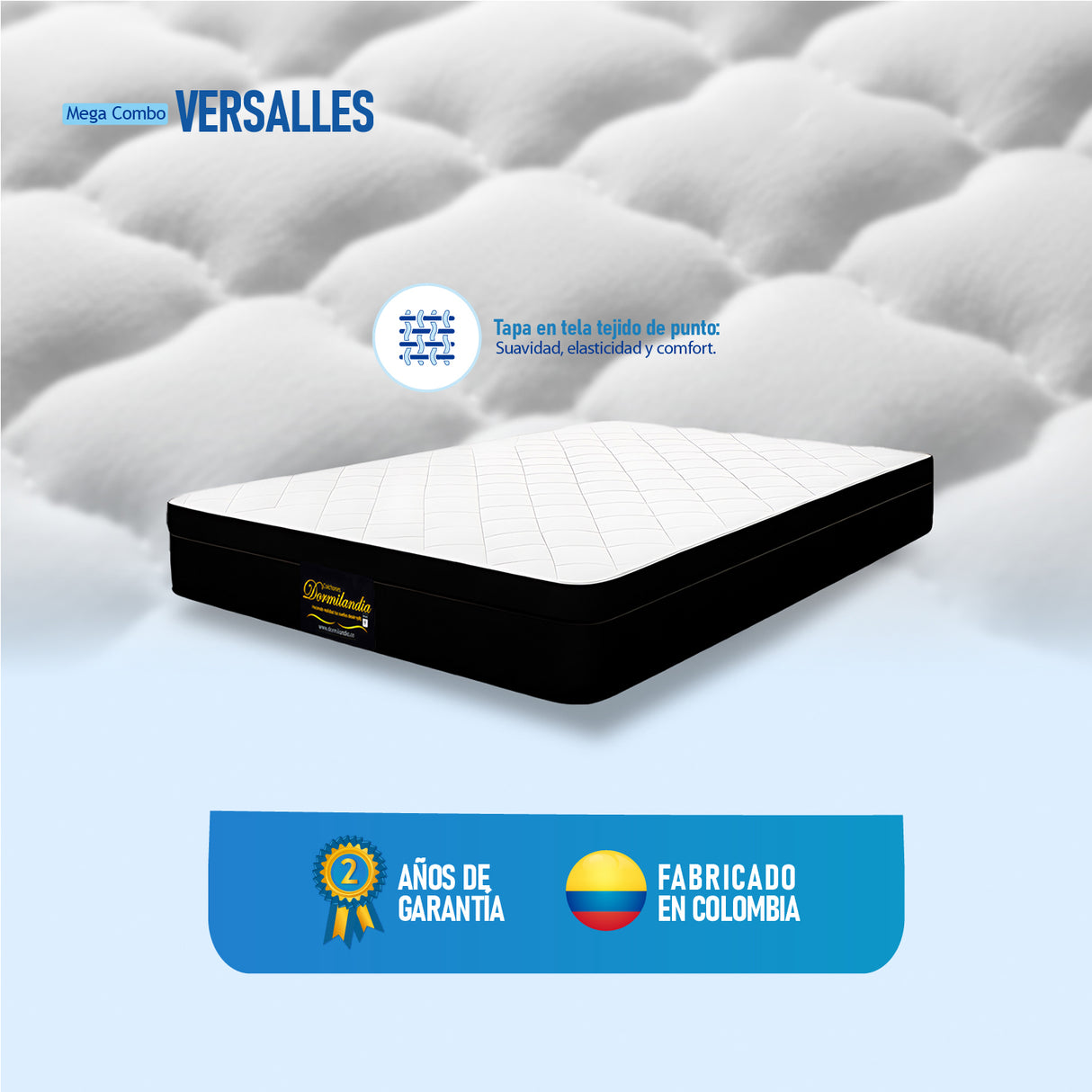 Combo Colchón y Base Cama Versalles Negro King 200 X 200 Cm Medio Firme Ortopedico e Hipoalergénico - Combos Habitacion | Bylmo
