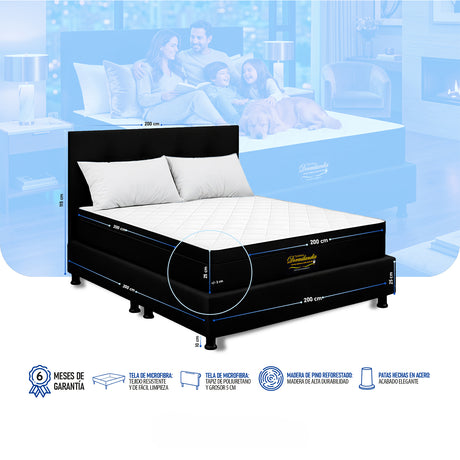 Combo Colchón y Base Cama Versalles Negro King 200 X 200 Cm Medio Firme Ortopedico e Hipoalergénico - Combos Habitacion | Bylmo