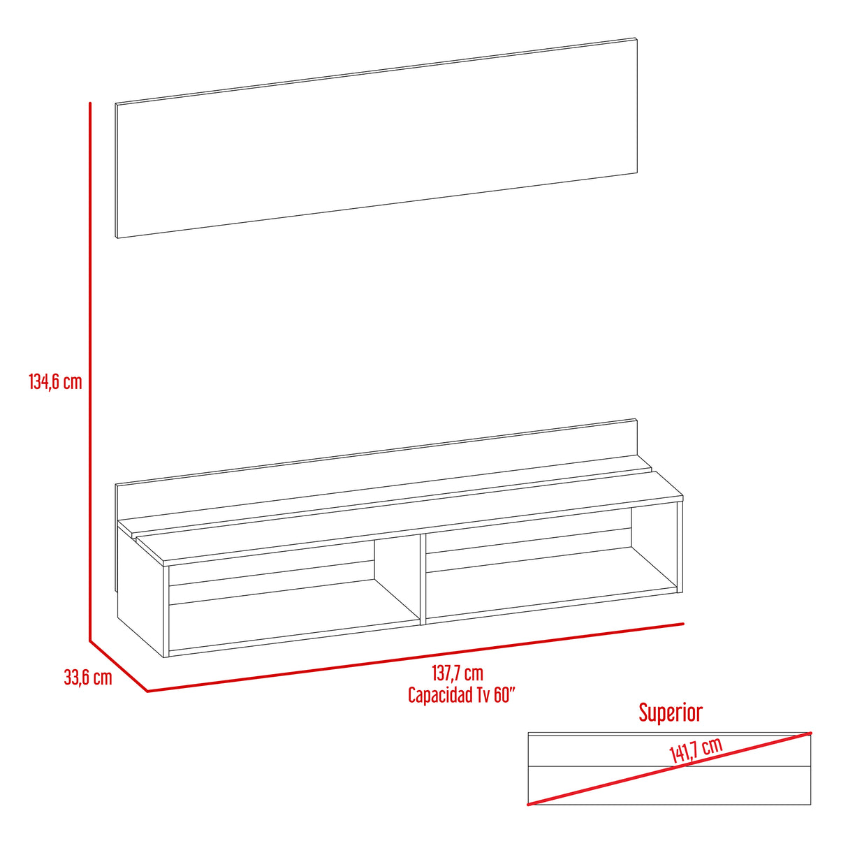 Panel de TV Classic Caramelo 138x135cm Para TV Hasta 60 Pulgadas sin Cajones - Muebles de TV | Bylmo