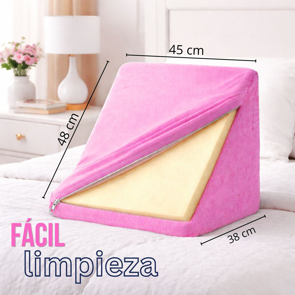 Cojín de TV Rosado 45x48cm Triangular Fondo Entero