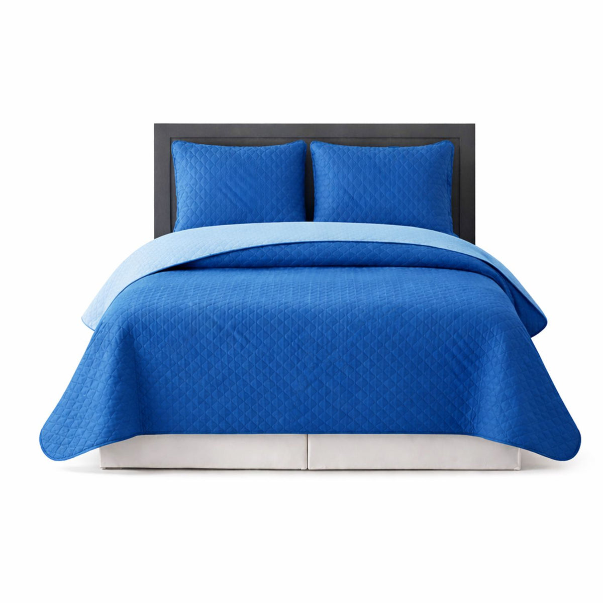 Colcha Doble Faz Azul y Azul Celeste 180x220cm para Colchón Semidoble 120 X 190 Cm Sin Acolchado Sin Relleno Fondo Entero