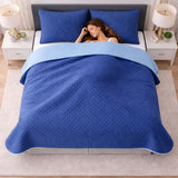 Colcha Doble Faz Azul y Azul Celeste 220x220cm para Colchón Queen 160 X 190 Cm Sin Acolchado Sin Relleno Fondo Entero