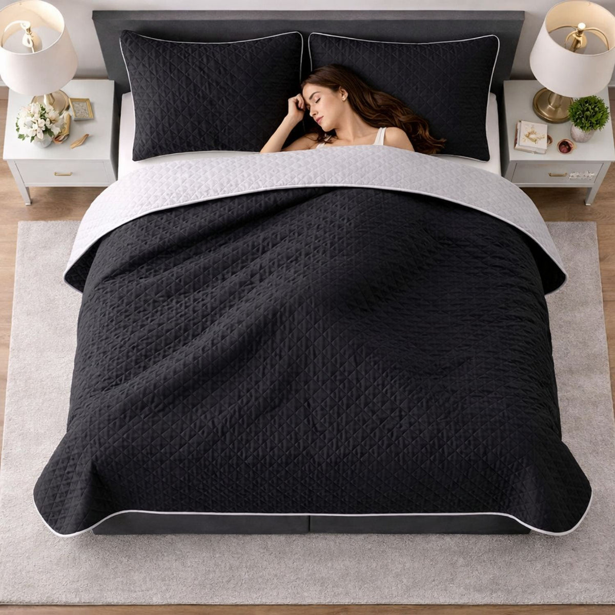Colcha Doble Faz Negro y Gris 160x220cm para Colchón Sencillo 100 X 190 Cm Sin Acolchado Sin Relleno Fondo Entero