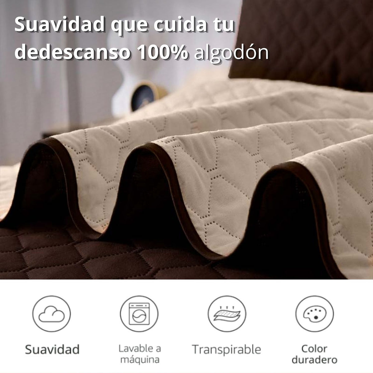 Colcha Doble Faz Café y Beige 200x220cm para Colchón Doble 140 X 190 Cm Sin Acolchado Sin Relleno Fondo Entero
