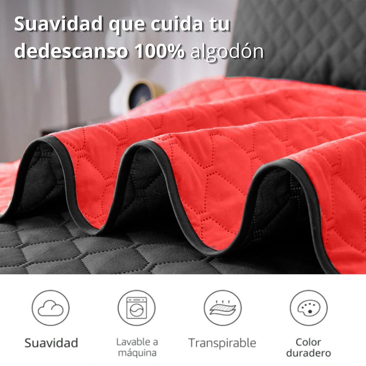 Colcha Doble Faz Rojo y Negra 260x230cm para Colchón King 200 X 200 Cm Sin Acolchado Sin Relleno Fondo Entero