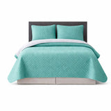 Colcha Doble Faz Gris y Verde 220x220cm para Colchón Queen 160 X 190 Cm Sin Acolchado Sin Relleno Fondo Entero