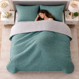 Colcha Doble Faz Gris y Verde 220x220cm para Colchón Queen 160 X 190 Cm Sin Acolchado Sin Relleno Fondo Entero