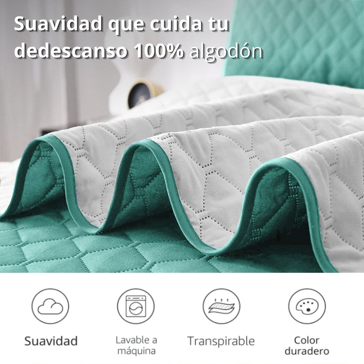 Colcha Doble Faz Gris y Verde 260x230cm para Colchón King 200 X 200 Cm Sin Acolchado Sin Relleno Fondo Entero
