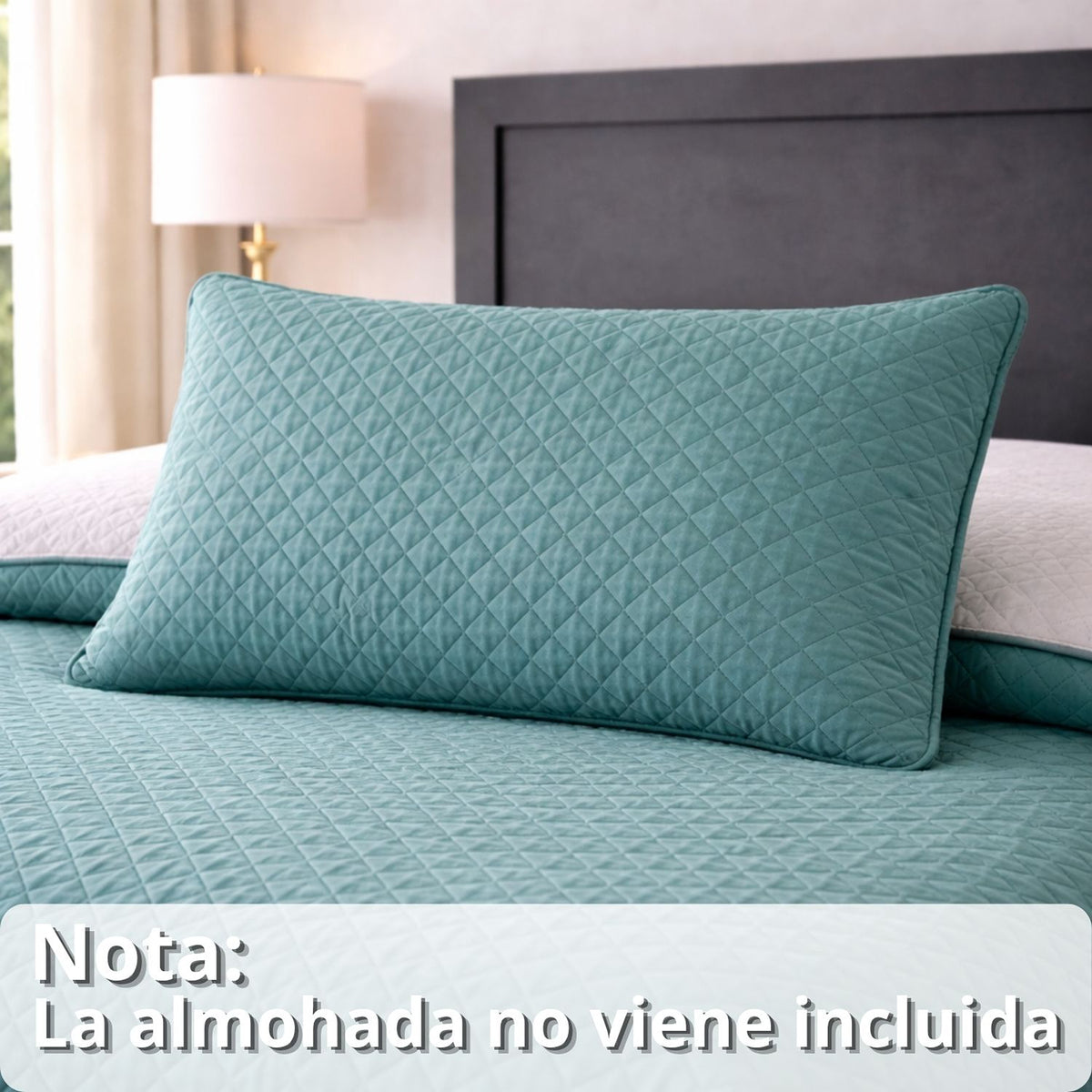Colcha Doble Faz Gris y Verde 260x230cm para Colchón King 200 X 200 Cm Sin Acolchado Sin Relleno Fondo Entero