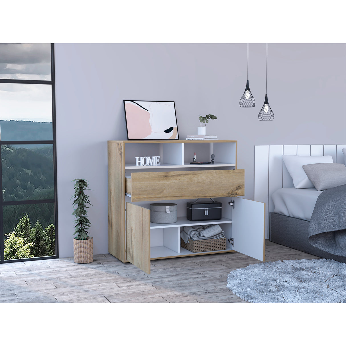 Cómoda Sleep Duna y Blanco 100x96cm de Tres Hileras con Un Cajón - CAJONERAS Y COMODAS | Bylmo