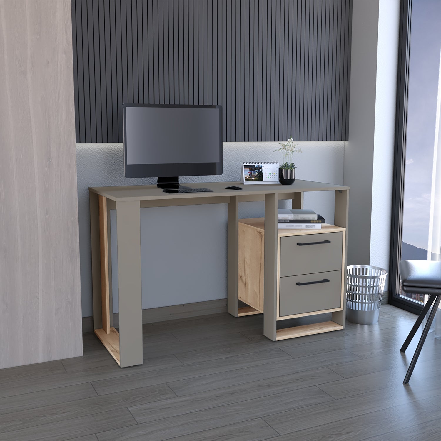 Escritorio Verlot 120x52cm 2 cajones color Taupe cent. de computo - Escritorios | Bylmo