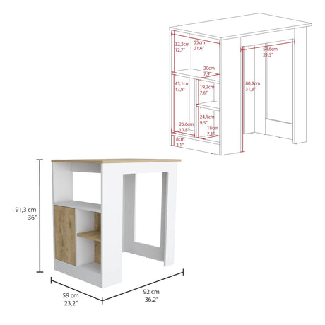 Isla de Cocina Stirling 59x92 Blanco Macadamia Moderna - Barras y Muebles Auxiliares | Bylmo