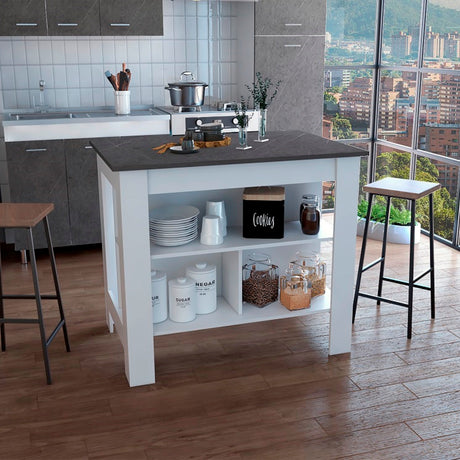 Isla de Cocina Cala 70x103 Blanco Onix Moderno - Barras y Muebles Auxiliares | Bylmo