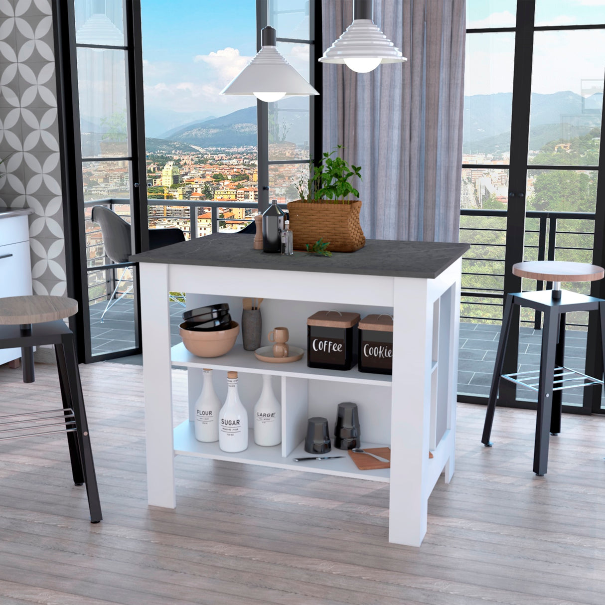 Isla de Cocina Cala 70x103 Blanco Onix Moderno - Barras y Muebles Auxiliares | Bylmo
