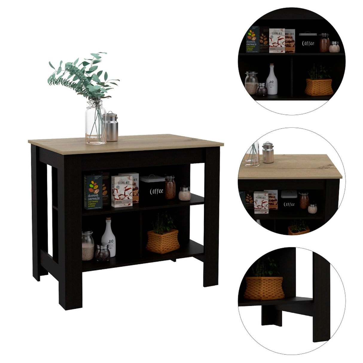 Isla de Cocina Cala 70x103 Wengue Duna 2 Entrepaños - Barras y Muebles Auxiliares | Bylmo