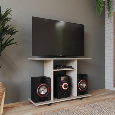 Mesa para TV Prato Moderna Ceniza 100x67.1 cm con 3 Entrepaños - Muebles de TV | Bylmo