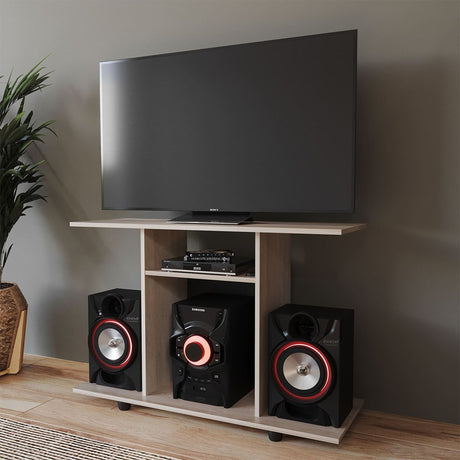 Mesa para TV Prato Moderna Ceniza 100x67.1 cm con 3 Entrepaños - Muebles de TV | Bylmo