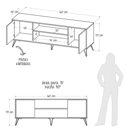 Mesa Para Tv Urban Duna 160x40x59 Cm. Moderna Con 2 Compartimientos Y Con Patas - Muebles de TV | Bylmo
